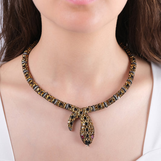 44.40 Karat Pırlanta ve Sitrin Taşlı Yılan Gerdanlık Modelleri ve Fiyatları 2025 - Lial Diamond - Göz Kamaştıran Zarafet