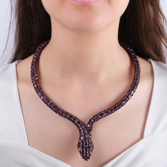 155.25 Karat Pırlanta ve Rhodolite Taşlı Yılan Gerdanlık Modelleri ve Fiyatları 2025 - Lial Diamond - Göz Kamaştıran Zarafet