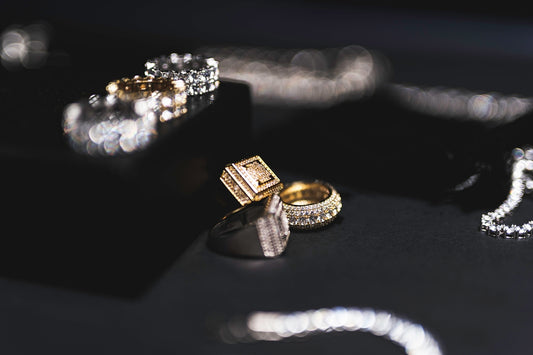 a couple of rings sitting on top of a table