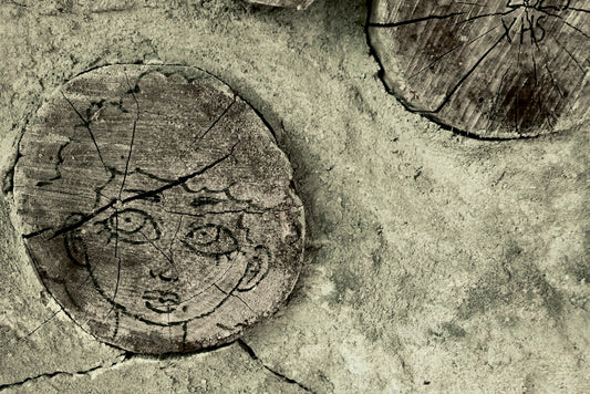 a tree stump with a face carved into it