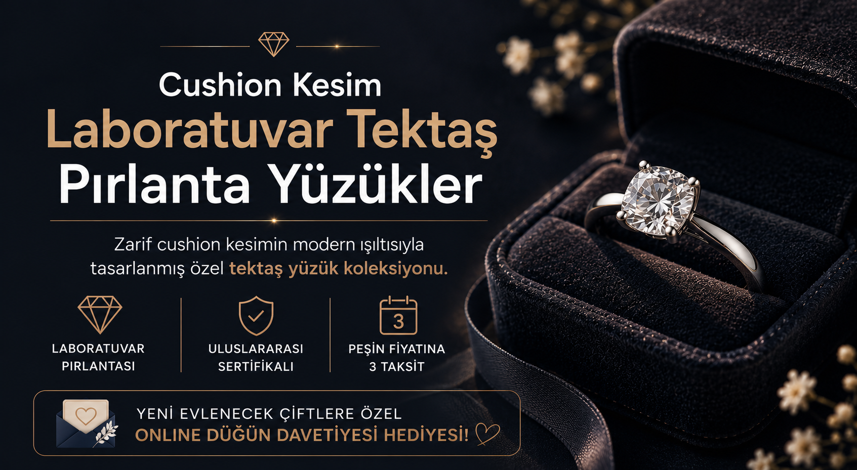 Cushion Kesim Laboratuvar Tektaş Pırlanta Yüzükler