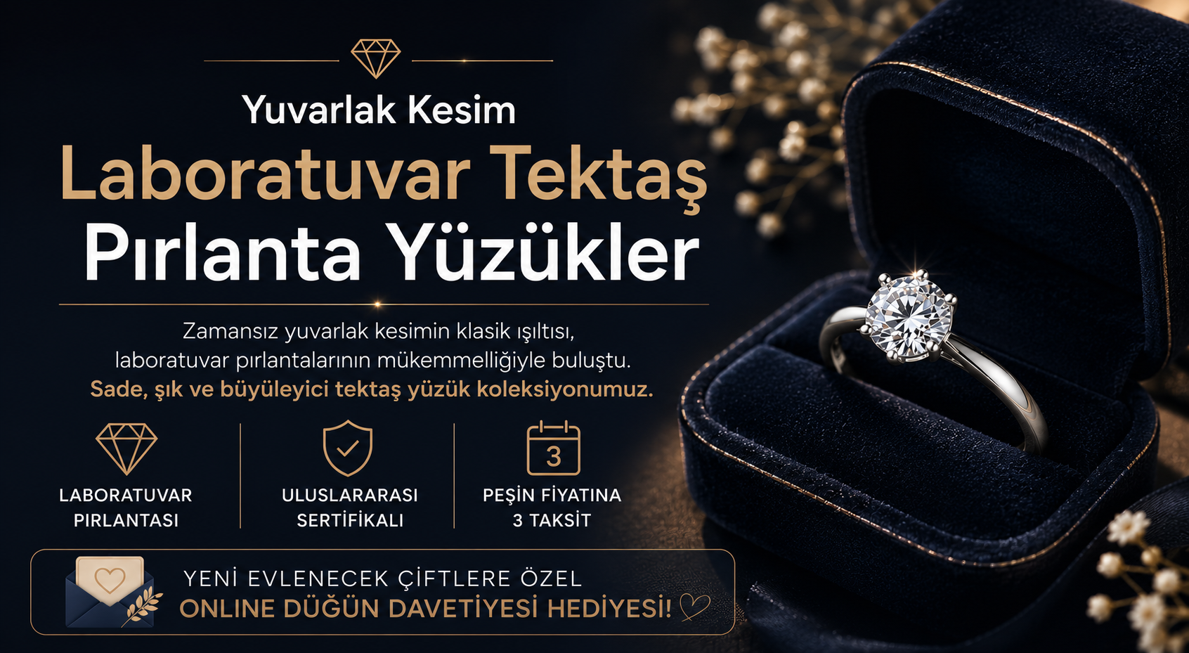 Yuvarlak Kesim Laboratuvar Tektaş Pırlanta Yüzükler