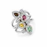 1.66 Karat Pırlanta, Topaz, Rodolit ve Safir Yüzük