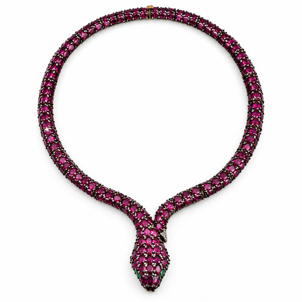 155.25 Karat Pırlanta ve Rhodolite Taşlı Yılan Gerdanlık