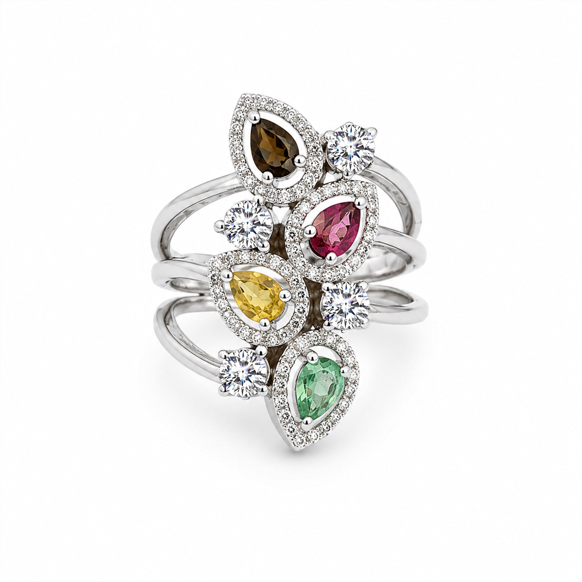 1.66 Karat Pırlanta, Topaz, Rodolit ve Safir Yüzük