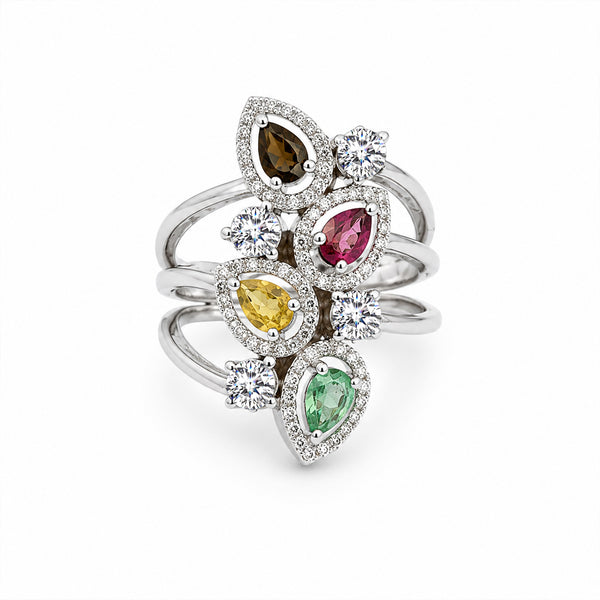 1.66 Karat Pırlanta, Topaz, Rodolit ve Safir Yüzük