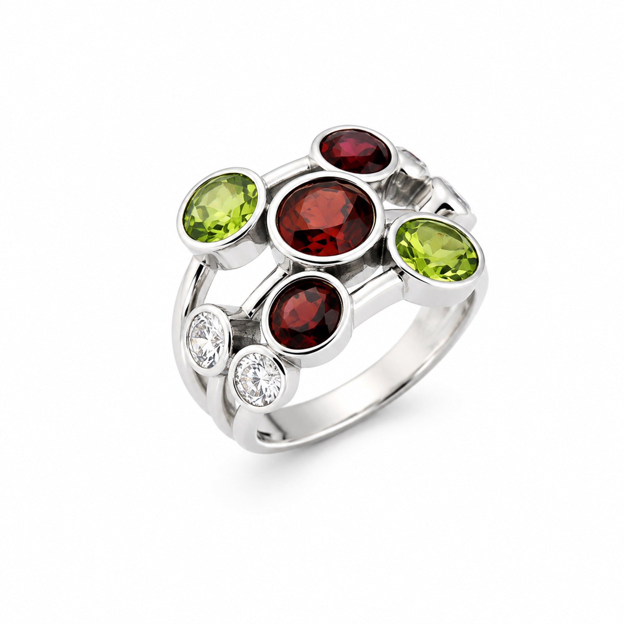 4.05 Karat Pırlanta Garnet ve Peridot Yüzük
