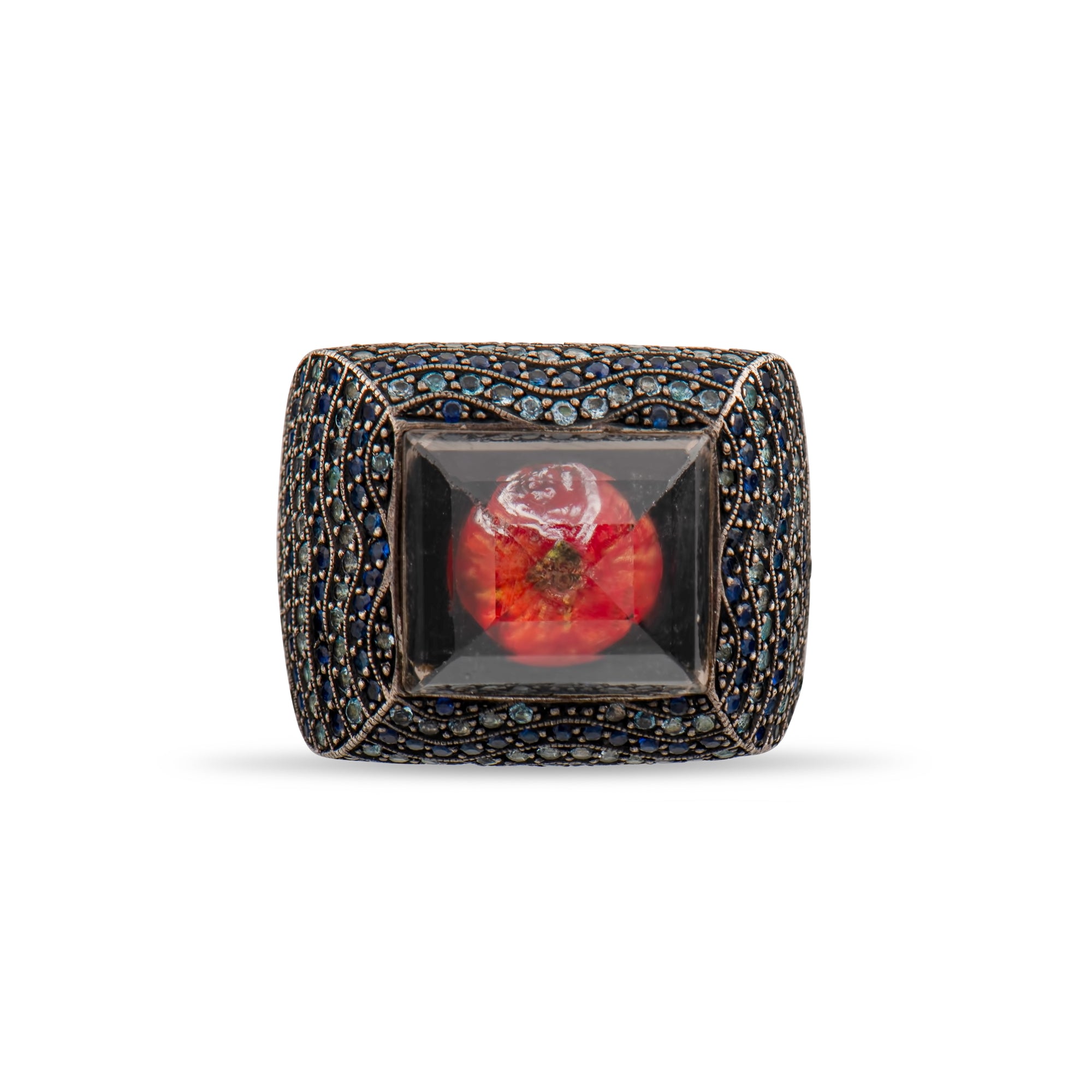 1.90 Karat Safir & 1.81 Karat Blue Topaz Taşlı 24 Ayar Altın Kaplama Yüzük