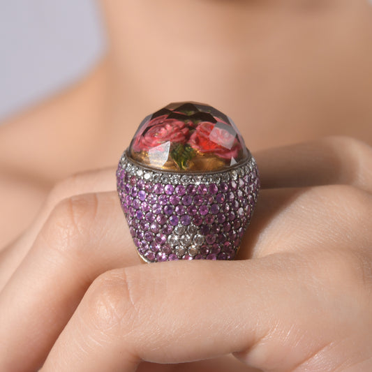 9.35 Karat Pırlanta Ametist Yüzük, Gül Motifli Modelleri ve Fiyatları 2025 - Lial Diamond - Göz Kamaştıran Zarafet