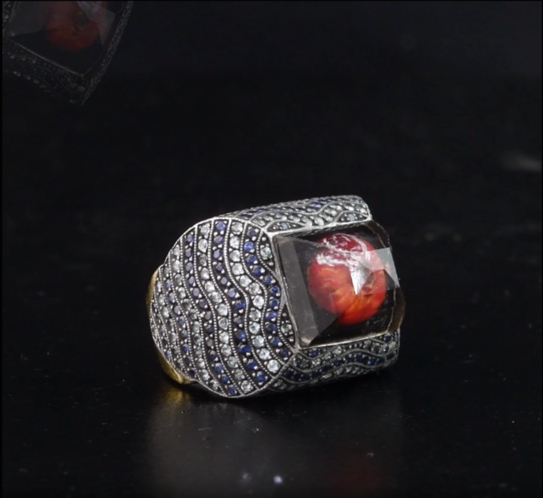 1.90 Karat Safir & 1.81 Karat Blue Topaz Taşlı 24 Ayar Altın Kaplama Yüzük