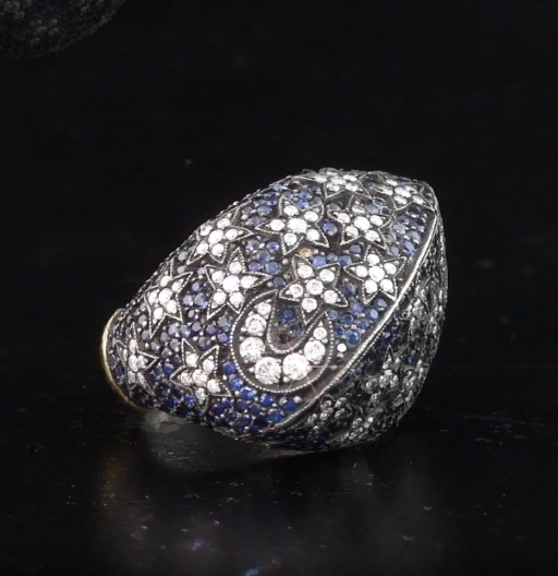 4.8 Karat Pırlanta Safir Yüzük, Ay Yıldız Figürlü