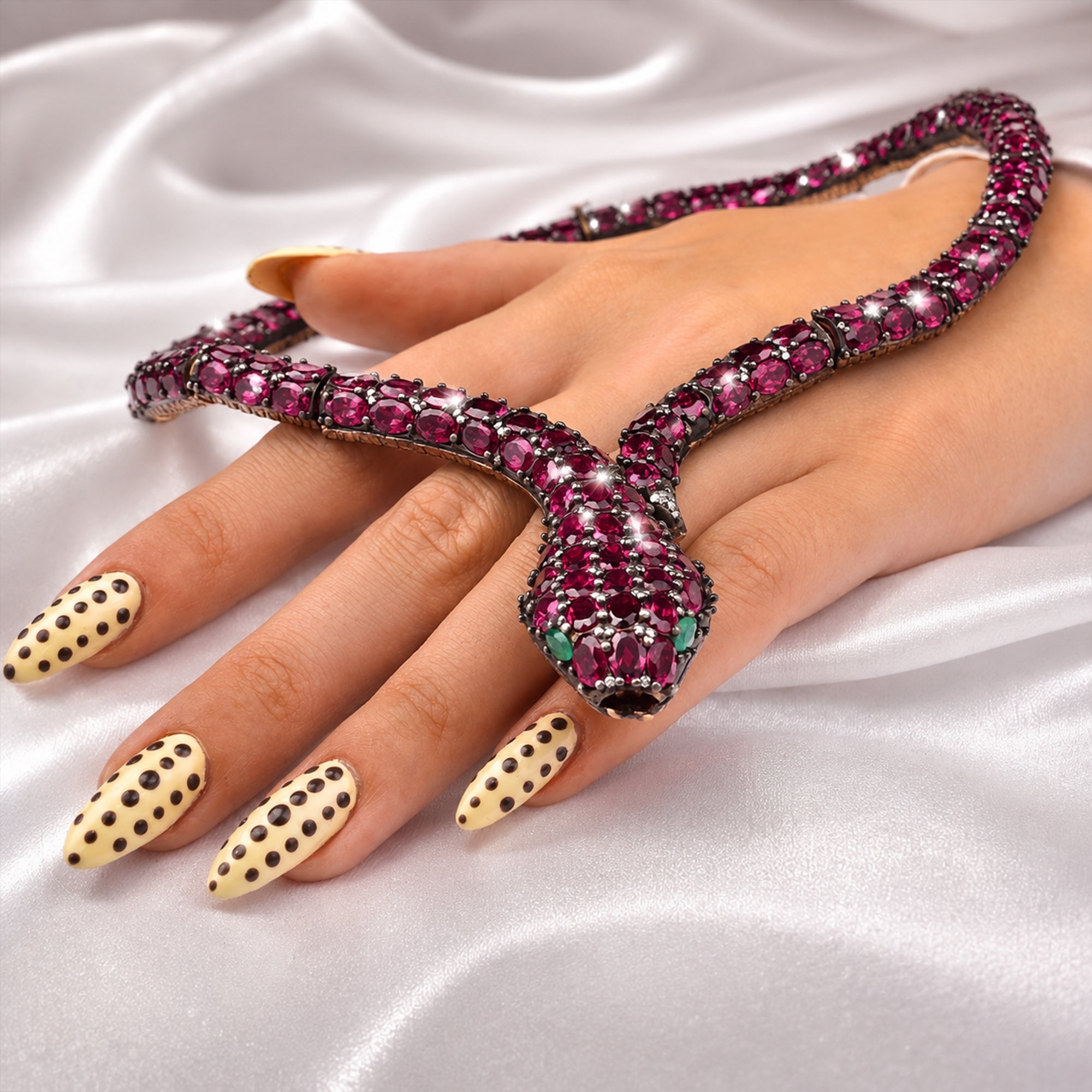 155.25 Karat Pırlanta ve Rhodolite Taşlı Yılan Gerdanlık